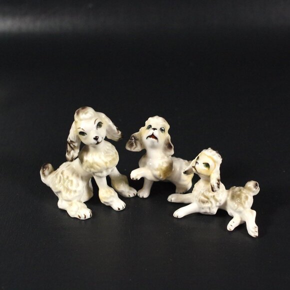 Vintage Poodle Family Figurines Set of 3 Porcelain Dogs Bone China Animal Figure - Picture 1 of 8